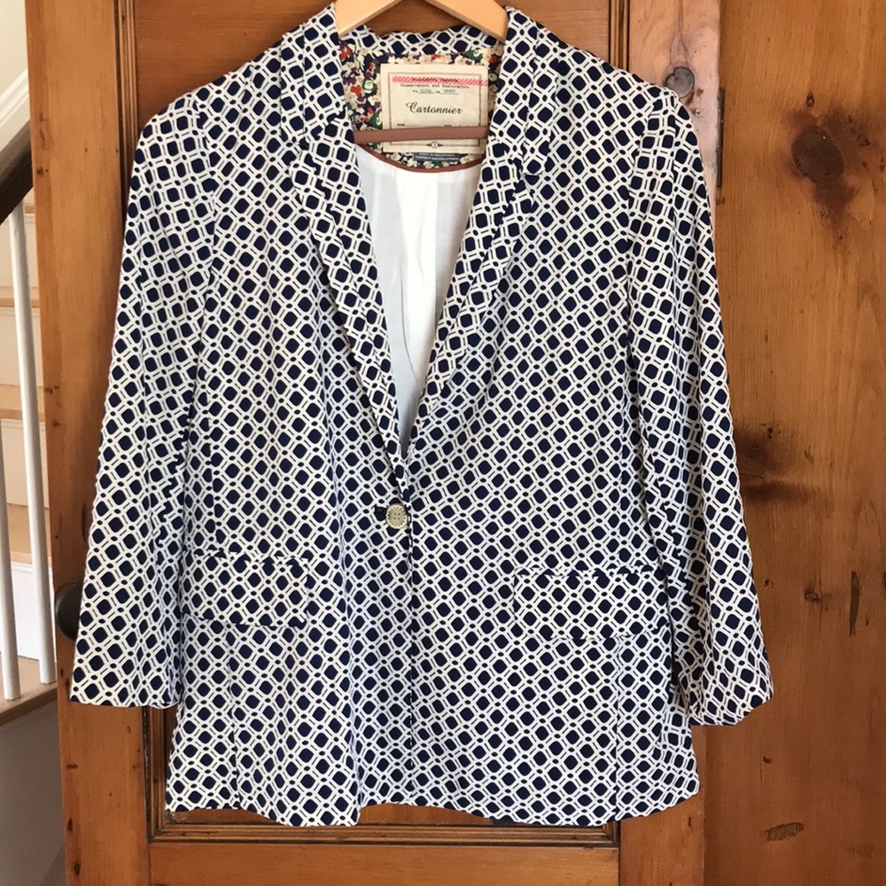 Cartonnier navy and white silk blazer